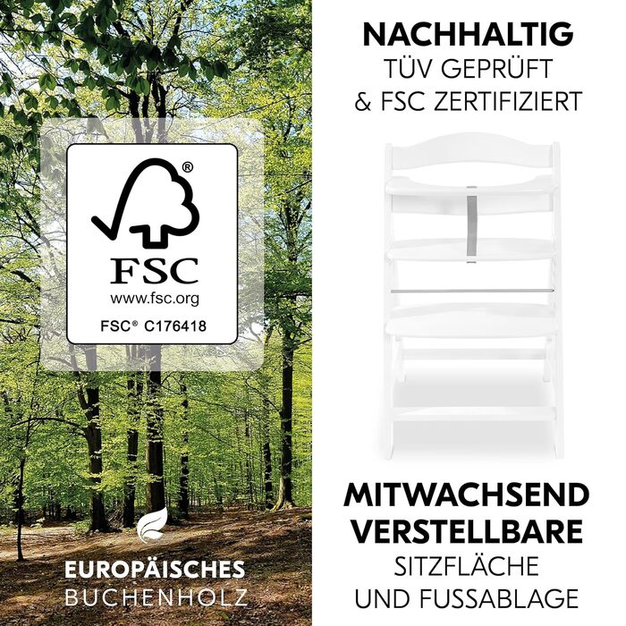 Стільчик для новонароджених Alpha Plus з відбійником 2в1 - дерев'яний стільчик для немовлят від народження, з накладкою на сидіння