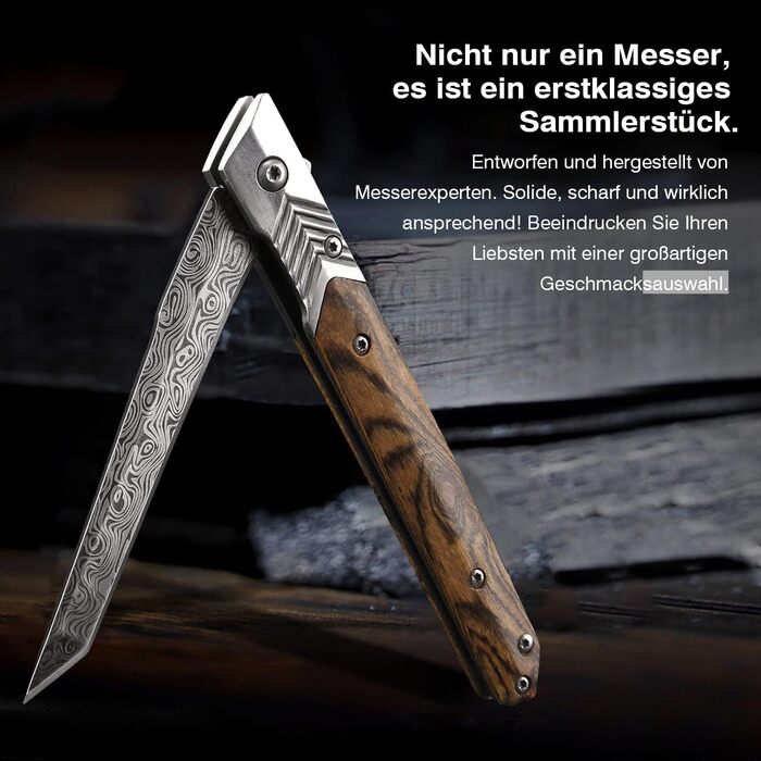 Тонкий складаний ніж, кишеньковий ніж з дерев'яною ручкою, одноручний ніж з піхвами, EDC ніж, ніж для джентльменів, ніж для активн