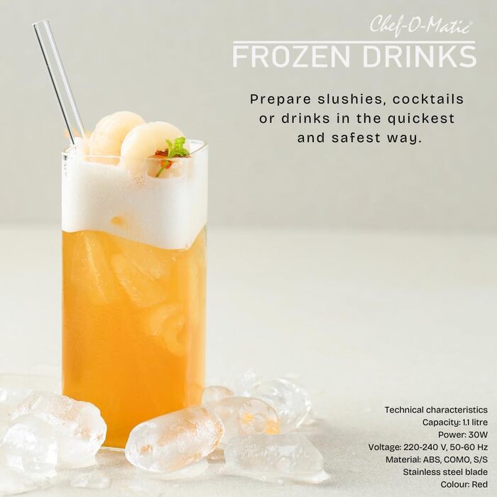 Подрібнювач льоду Chef-o-Matic Заморожені напої, лезо з нержавіючої сталі, 1,1 л, приготування каші, коктейлів, напоїв та кубатів, простий у використанні