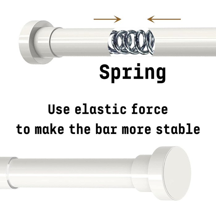 Душова штанга без свердління Стрижень для одягу з нержавіючої сталі без свердління Регульований шторник для душу, Телескопічна штанга для шафи, Ванної кімнати, Балкона, Душова шторка (70-120 см, 25 мм, білий) Білий 70-120 см (ука)