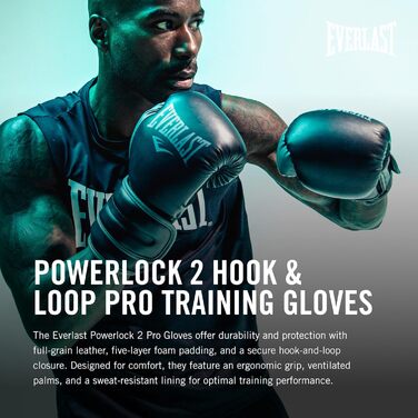 Боксерські рукавички Everlast Powerlock 2R, для боксерського мішка, лап та спарингу, з функцією підтримки зап&39ястя Turnback, 4-шарова піна оригінальне спорядження Everlast Black 14OZ