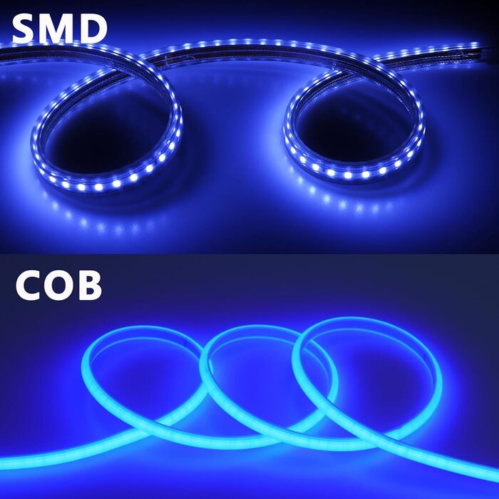 Світлодіодна стрічка BENLUN AC 220 В COB 20M 3000K Тепла біла Дуже яскрава 16000 люмен Водонепроникна IP65 Зовнішня неонова світлодіодна стрічка 180 Вт Гнучка та різана для прикраси домашнього двору та комерційного (синій)