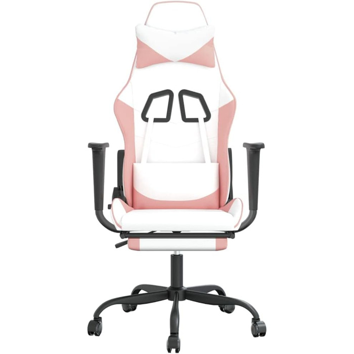 Геймерське крісло з підставкою для ніг, біла та рожева штучна шкіра, регульована спинка та висота, поворот на 360 градусів, міцний металевий каркас, ергономічний комфорт, довговічний
