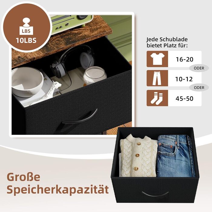 Тканинний комод Somdot для спальні, вітальні, коридору, комод, шафа для зберігання, тканинний комод, 5 тканинних шухляд, рустикальний коричневий, 30Г x 42Ш x 114,5В см (5 шухляд)