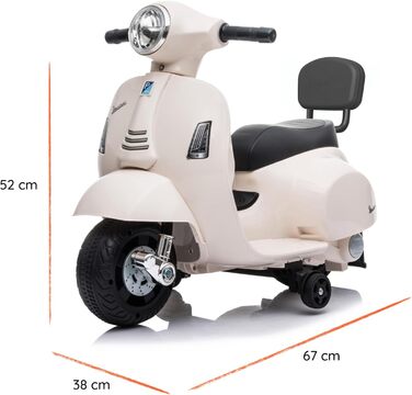 Дитячий електромотоцикл 6 вольт Vespa електричний дитячий самокат від Babycar зі спинкою - електричний дитячий самокат Vespa з нож