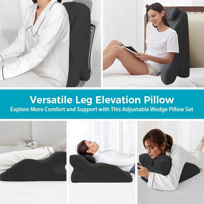 Подушка для читання для ліжка та дивана, багатофункціональна клиноподібна подушка, подушка для спини, ергономічна клиноподібна подушка з піни з ефектом пам&39яті для підтримки спини, шиї та ніг, для відпочинку, гри, читання або перегляду телевізора