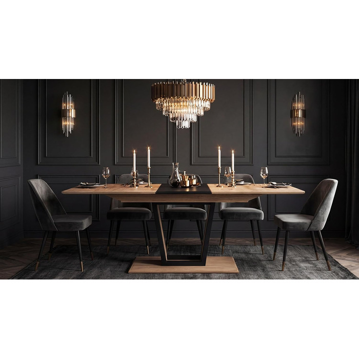 Розсувний обідній стіл Newroom до 200 см кольору Wild Oak Anthracite - Сучасний обідній стіл - 160-200 x 76 x 90 см (Ш x В x Г) - Розсувний стіл із синхронізованим механізмом висування - Їдальня, Кухня, Вітальня