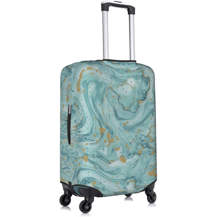 Чохол для валізи Азурит, блакитно-зелений з золотистим малюнком Олійний мармур, еластичний, миючий, захист від подряпин, для дітей та дорослих (45,753,3 см)