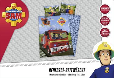 Комплект постільної білизни FEUERWEHRMANN SAM, двосторонній мотив, наволочка 40 x 60 см, підодіяльник 100 x 135 см, бавовна/армова