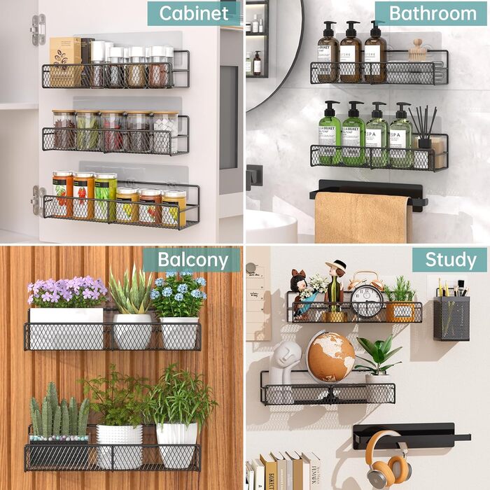 Настінний набір із 6 підставок для спецій Kmise, високоміцні клейкі підвісні кошики з тримачем для паперових рушників, кошик для столових приборів, нержавіючий органайзер для спецій без свердління для шафи, дверцят комори, кухонне сховище, 6 предметів вел