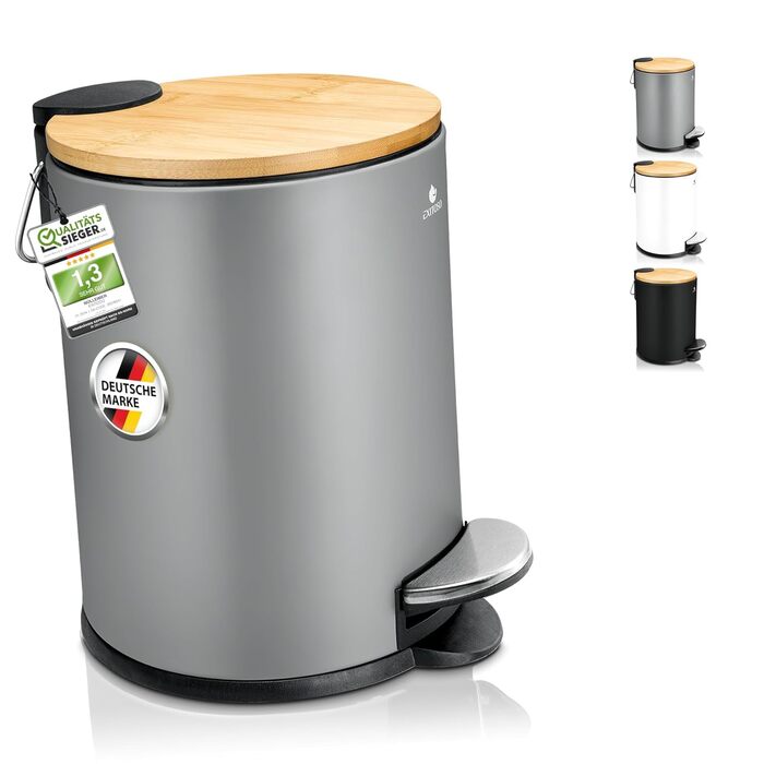 Маленький сміттєвий бак Ванна кімната сіра - Косметичне відро 3 л бамбукове нековзне - педальне відро для сміття Ванна кімната з н