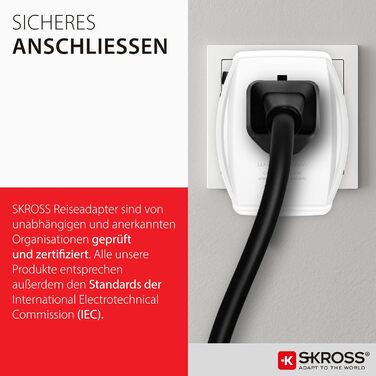 Універсальний дорожній адаптер SKROSS (2-полюсний) з портами USB-A та USB-C, компактний перехідник для ноутбуків із кабелем USB-C