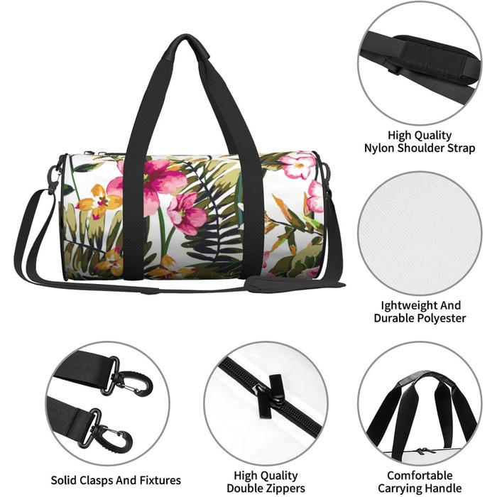 Спортивна сумка, дорожня сумка, акварельний принт, квітковий візерунок, сумка для подорожей на вихідні, чорна, універсальний розмір
