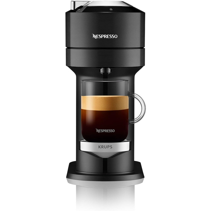 Кавова капсульна машина преміум-класу Nespresso Krups XN9108 Vertuo Next Резервуар для води 1,1 л Розпізнавання капсул за штрих-кодом 6 розмірів чашок Функція вимкнення живлення 54 переробленого пластику Чорний