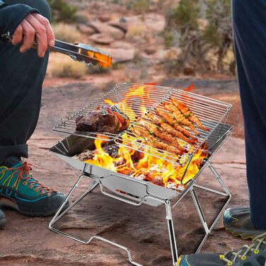 Вогнище Odoland BBQ, портативне багаття, складний кемпінговий гриль, гриль з нержавіючої сталі 304 для кемпінгу, пікніків, патіо, саду з сумкою для перенесення, розмір M 31 x 31 x 21 см