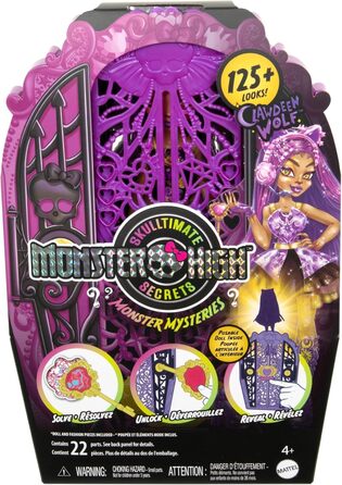 Набір ляльок та аксесуарів Monster High Skulltimate Secrets, Monster Mysteries Clawdeen Wolf з гардеробом та більш ніж 19 сюрпризами, включаючи одяг, HXH85
