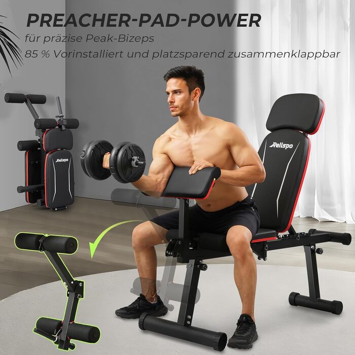 Покращена регульована лава для силових тренувань, 9 положень спинки та складна, похила лава вантажопідйомністю 550 кг, фітнес-лава для силових тренувань усього тіла та високих чоловіків