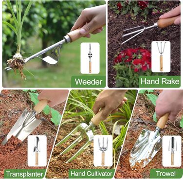Набір садових інструментів Gartenwerkzeug, 12 предметів, з органайзером-сумкою, садова лопатка з деревяною ручкою, секатор, садові граблі, подарунок для садівників, ідеальний подарунок для жінок-садівниць