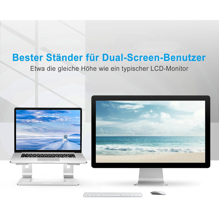 Підставка для ноутбука BoYata, ергономічна алюмінієва, портативна з вентиляцією, сумісна з MacBook, Dell, HP, Samsung, Acer та іншими ноутбуками 10-14 - срібляста