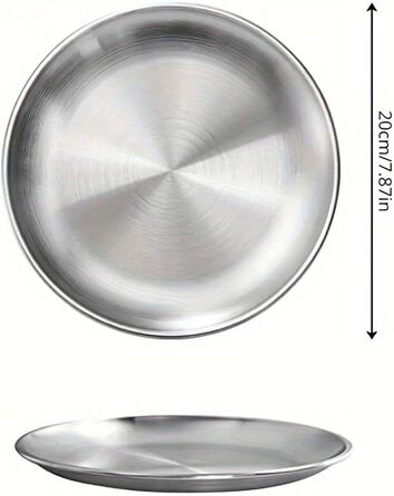 Набір з 4 круглих тарілок з нержавіючої сталі, діаметр 20 см для кемпінгу, пікніків, походів, кухні та вечірок