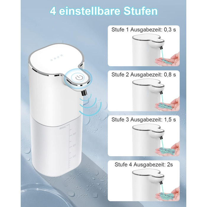 Настінне кріплення для мила, автоматичний дозатор мила Dalugo 400 мл, що перезаряджається, з 4 регульованими рівнями, водонепроник