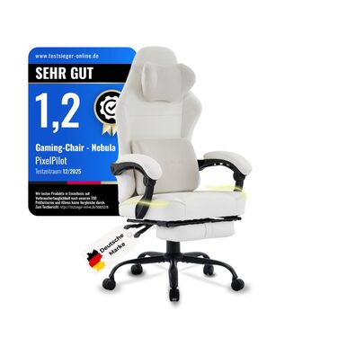 Ергономічне ігрове крісло PixelPilot Дихаюча тканина Крісло з підставкою для ніг, підголівником та поперековою опорою, ігрове ПК-крісло Широке сидіння Офісне крісло вантажопідйомністю 150 кг (Nebula, білий) White Nebula