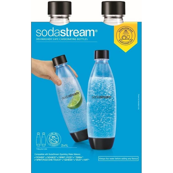 Пляшка газованої води SodaStream, без бісфенолу А, можна мити в посудомийній машині, сумісний спирт, One Touch, Terra, Art, Power&Source Виробники газованої води пластик, чорний 1741221440 1 л