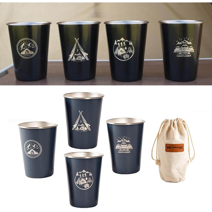 Чашки для активного відпочинку, виготовлені з нержавіючої сталі, що штабелюється, ідеально підходять для кемпінгу, подорожей та щоденного використання. У комплект входять 4 склянки з нержавіючої сталі, столові прибори, посуд для вечірок та скелелазіння, ч