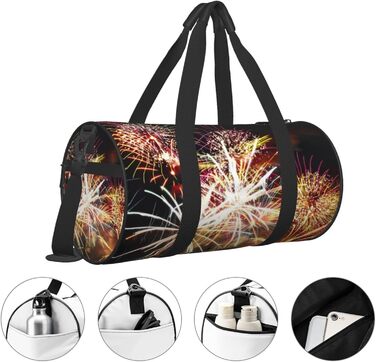 Спортивна сумка, дорожня сумка, стильний принт Феєрверк, сумка для подорожей на ніч, чорна, універсальний розмір