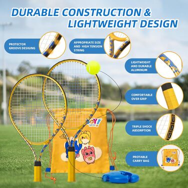 Набір JOY SPOT! Tennis Trainer 2-Pack із 2 тенісних ракеток, набір тенісних тренажерів із м'ячем для відскоку, тенісні м'ячі зі шнуром та сумка для початківців