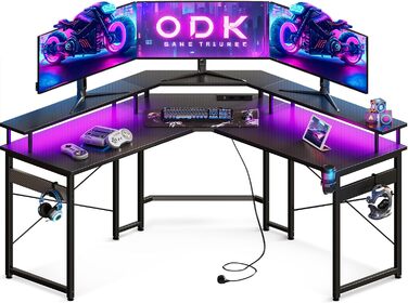 Ігровий стіл ODK 129x129 см, ігровий стіл зі світлодіодом, ігровий стіл для ПК з 2 розетками та 2 портами для зарядки USB, комп'ют