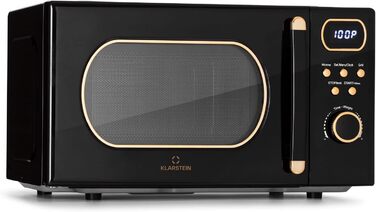 Мікрохвильова піч Klarstein з грилем, мікрохвильова піч 800 Вт маленька, мікрохвильова піч з нержавіючої сталі 3-в-1 чорна, маленька мікрохвильова піч на 20 літрів з функцією розморожування та піци, поворотний стіл, економія місця, простий у використанні
