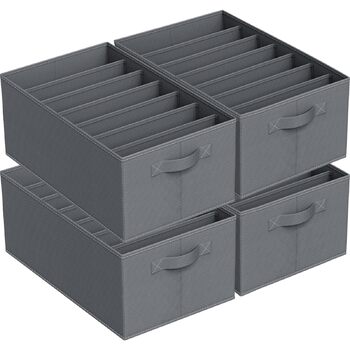 Комплект із 4 ящиків-органайзерів Niviy для гардеробу, складні коробки для зберігання одягу, штанів, спідньої білизни, штабелюваний органайзер для гардеробу, система коробок для зберігання з 7 відділеннями (Д44*Ш30*В20 см, сірий - комплект із 4 предметів 
