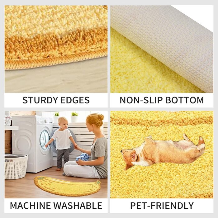 Килимок для ванної з банановою тематикою, нековзний, м&39який та вбираючий килимок для ванної кімнати, можна прати, 47 x 100 см, жовтий банановий малюнок