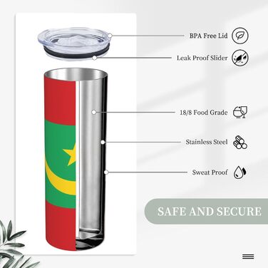 Кухоль з прямою трубочкою, дизайн мавританський прапор, друкований, дорожній кухоль, підходить для кемпінгу, офісу та дому, 590 мл