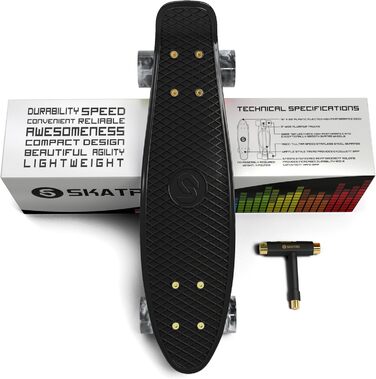 Міні-скейтборд крейсер. 22-дюймова пластикова дошка в ретро стилі, в комплекті з чорною мамбою