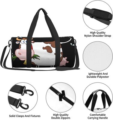 Спортивна сумка, дорожня сумка, милий принт корівки, сумка для ночівлі, чорна, універсальний розмір, сумка для подорожей
