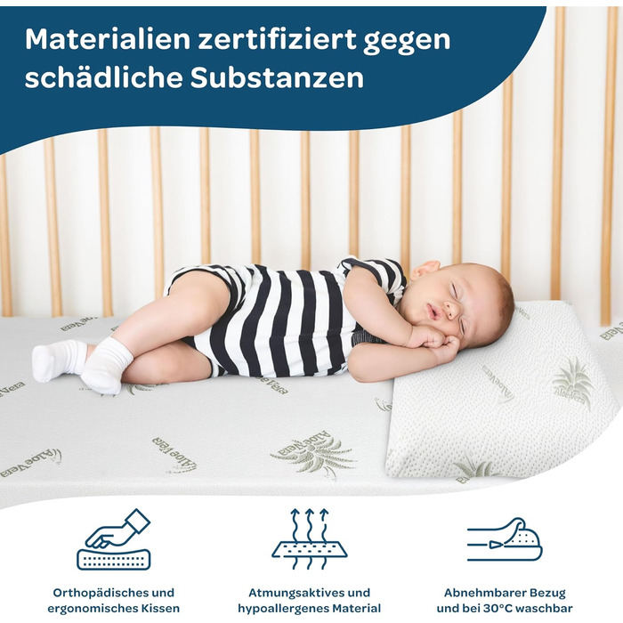 Дитяча подушка DOLCI SOGNI з піни з пам'яттю для дитячого ліжечка та ліжечка, дитяча подушка зі знімним чохлом з алое, дитяча поду