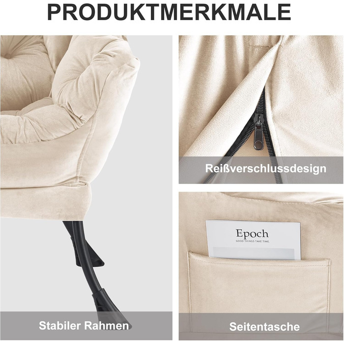 Крісло-ліжко з оттоманкою, крісло для вітальні, крісло з відкидною спинкою та підставкою для ніг, зручне крісло для читання, шезлонг з підставкою для ніг, крісло-реклайнер з підставкою для ніг, бічна кишеня, бежевий