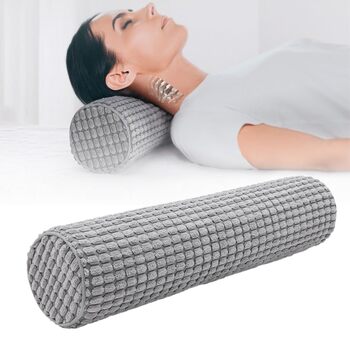 Подушка для шиї з чохлом, дорожня подушка 145 см з піни з ефектом пам&39яті, плюшева подушка для шиї з точковим покриттям, яку можна прати, для полегшення болю в шиї, подушка для шиї для домашнього офісу, для подорожей, йоги, круглий циліндричний сірий