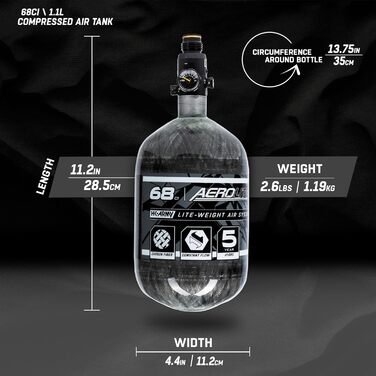 Система пейнтбольного балона HK Army AeroLite 68/4500 HPA – вуглеволокно, прозорий, 800 psi, авіаційний алюміній, 5-річний гідроцикл
