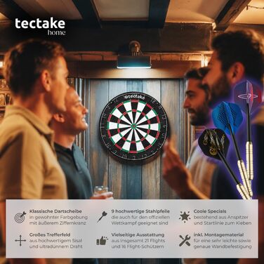 Мішень для дартсу tectake, професійний набір сталевих мішен для дартсу з 9 дротиками, 21 стрілкою та аксесуарами для сталевих дартсу, сталевий дартс, гра в дартс, дартс, мішень для дартсу