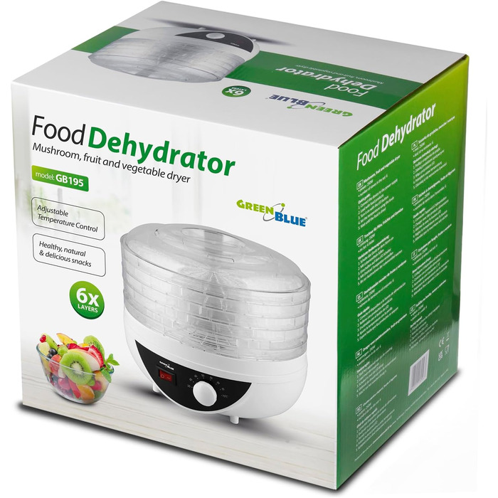 Дегідратор Green Blue GB195 з регулятором температури 35-70 250Вт Дегідратор Extra quiet rockner 5 сит, діаметр сита 27 см, сушарка для грибів, овочів та фруктів Температурний варіант