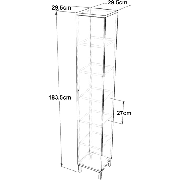 Висока шафа для ванної кімнати Lieto, 184 x 30 x 30 см, вузькі меблі для ванної кімнати з одними дверцятами, дубово-сірий