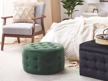 Сучасний пуф з оксамитової тканини, декоративний стьобаний круглий темно-зелений, колір Тампа