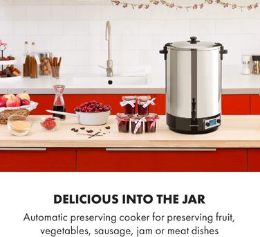 Цифрова консервуюча машина Дозатор для консервації горщиків для консервації гарячих напоїв, 50 літрів, 2500 Вт, 30-100 C, таймер, функція збереження тепла, кришка із закриттям, полірована нержавіюча сталь Konfistar Digital 50 літрів, 50