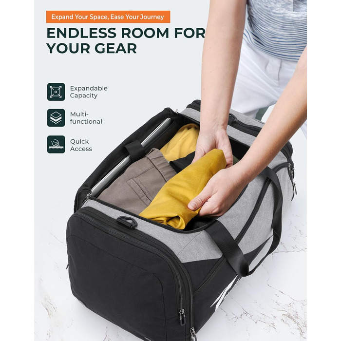 Спортивна сумка-рюкзак Tolaccea для чоловіків та жінок, велика розширювана спортивна сумка об&39ємом 45-63 л з відділенням для взуття, відділенням для вологих речей, відділенням для ноутбука, дорожня сумка, сумка для тренувань для спортзалу, подорожей, пл