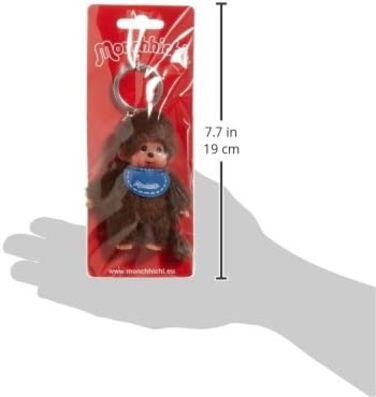 Оригінальний брелок-Monchhichi (дівчинка або хлопчик), плюшева фігурка з нагрудником, приблизно 10 см, коричневий плюшевий брелок для рюкзаків, сумок та пеналів. Коричневий, 10 см, 2534 -