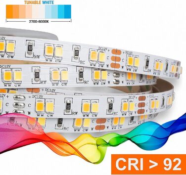 Стрічка 2835 НАЛАШТОВУВАНА БІЛА (2700-6000K) CRI 92 72W 5 метр 24V IP20