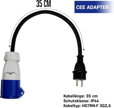 Кратний адаптер CEE на Schuko, 230 В 16 А для кемпінгу та автофургонів, 3-